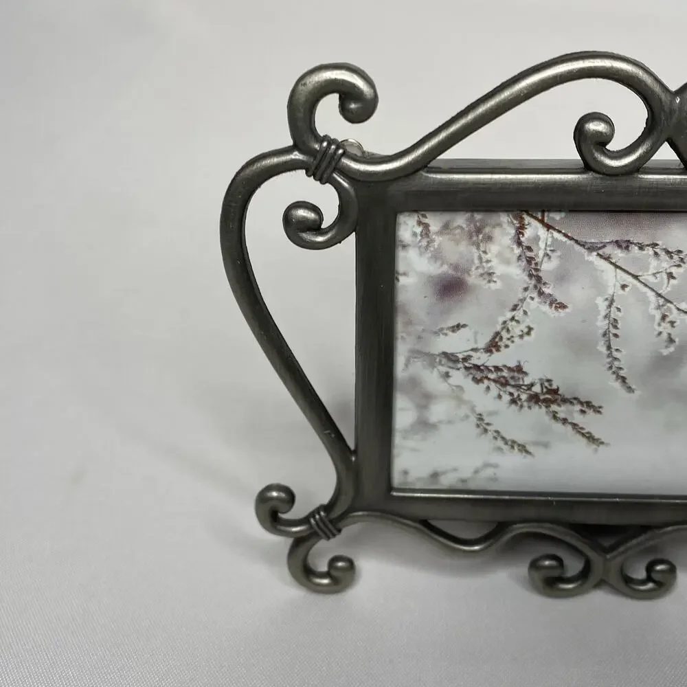 Vintage Pewter Mini Picture Frame Scrollwork Swivel Closures 2x3 Victorian Goth